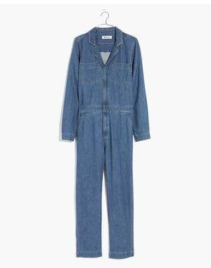 Madewell Signature Cotton-Linen Denim Zip-Front Coverall Jumpsuit